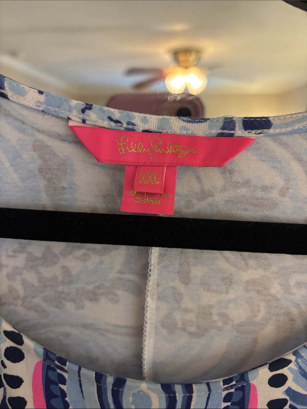 Like New Lilly Pulitzer Blue and White Printed Shift Dress with Pink Accents - Picture 4 of 7